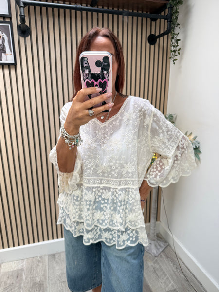 Embroidered / Lace V Neck Boho Top