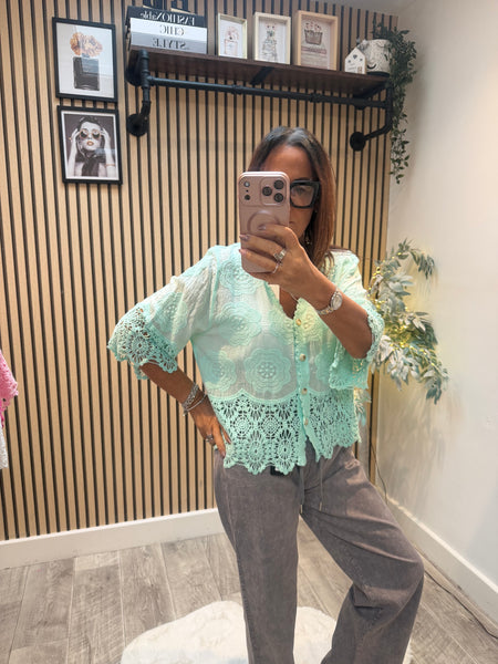 Embroidered Button Front Top