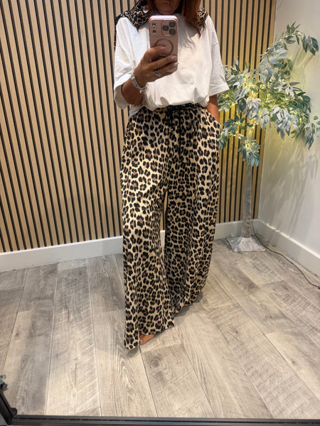 Leopard wide leg palazzo jogger trousers