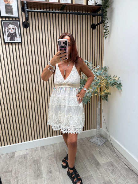 Boho Sheer Lacy Mini Dress