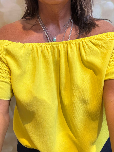 Bardot Shirred Shoulder Top