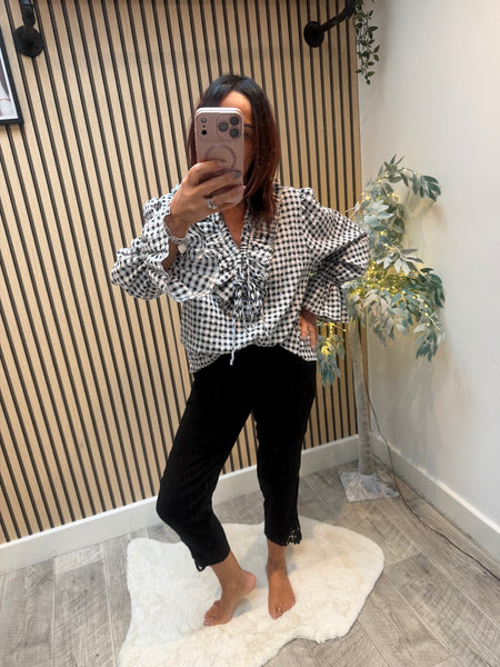 Gingham Frill Front Blouse