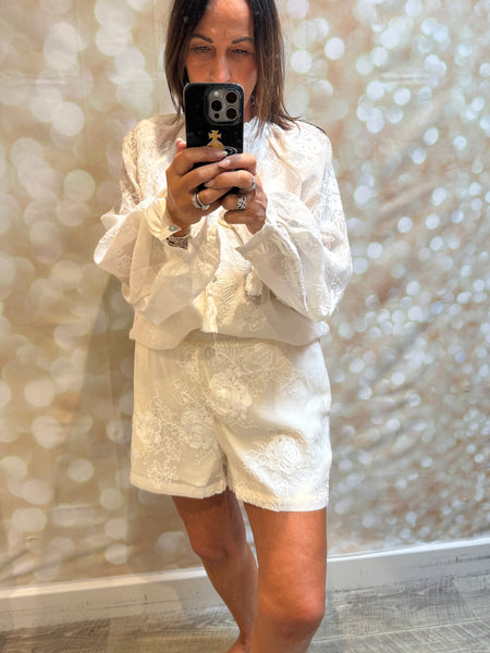 Applique Sheer Short / Blouse Set