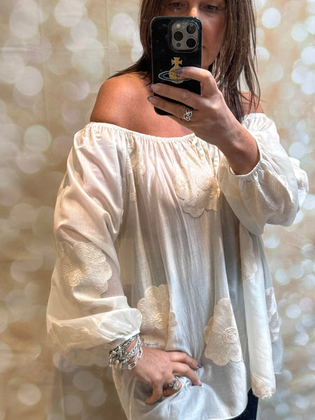 Silky Sheer Bardot Applique Top