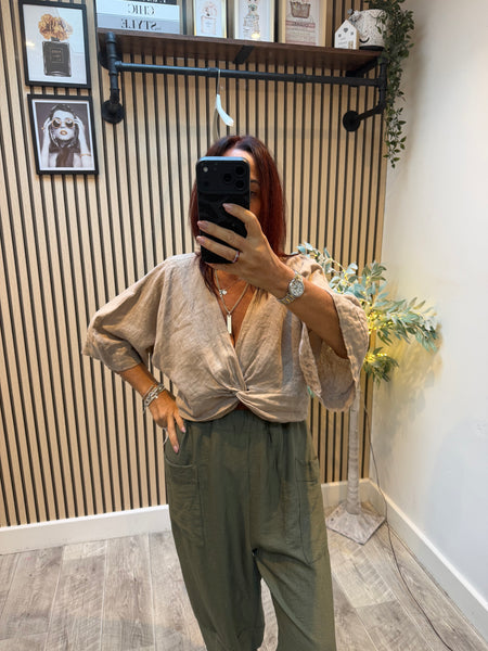 Studio Linen Twist Front Top