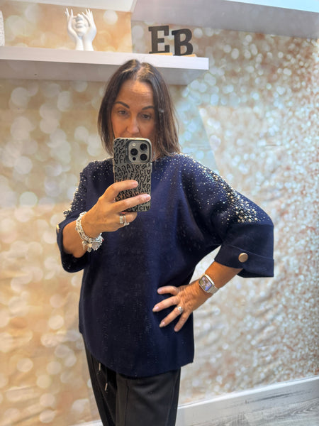 Embellished 3/4 Sleeve Jumper