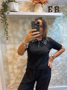 Diamante Collar Soft Knit Jumper