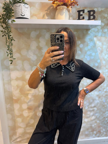 Diamante Collar Soft Knit Jumper