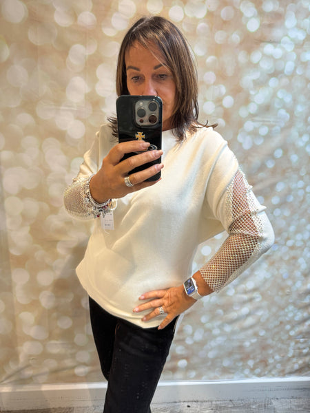 Soft Touch Jumper with Fishnet sleeves