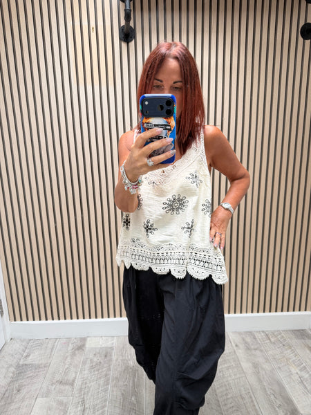 Silky Cami Top with crochet trim