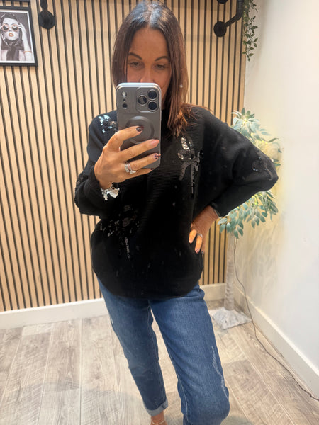 Studio  Ribbed Sequin Bow Jumper