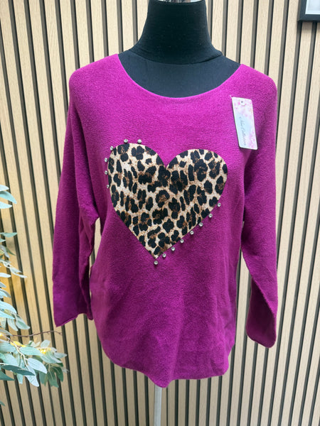 Soft Knit Leopard Heart jumper
