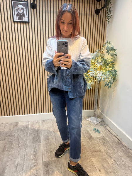 Sweatshirt with Denim Hem