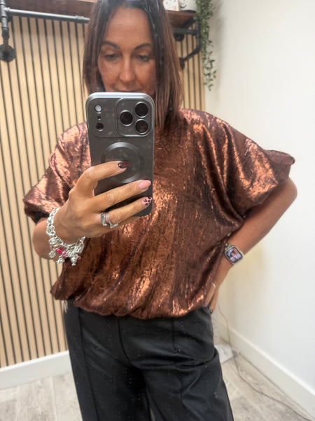 Studio Metallic Bubble Hem Top
