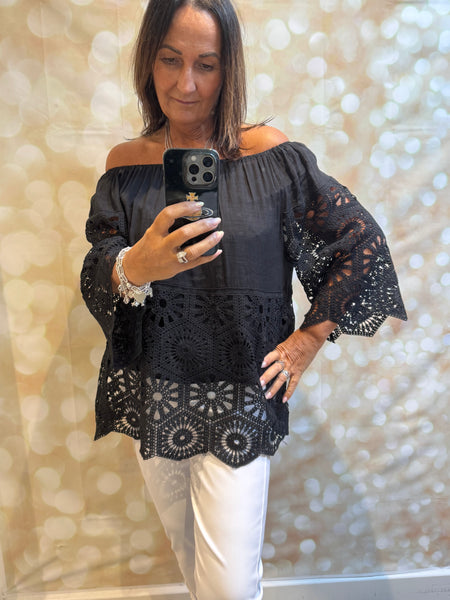 Bardot /Crochet Top