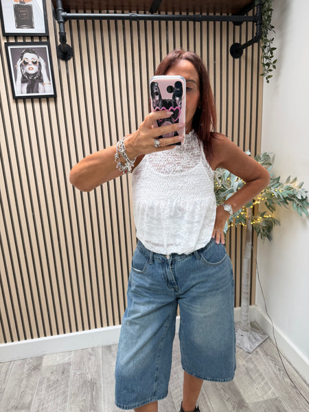 Lace shirred panel Top