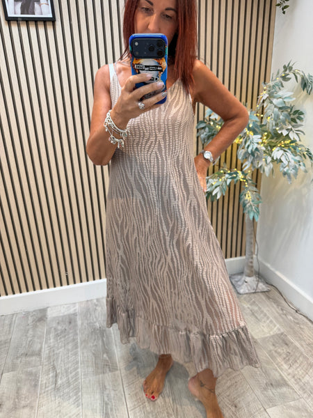 Zebra Mesh Frill Hem Dress