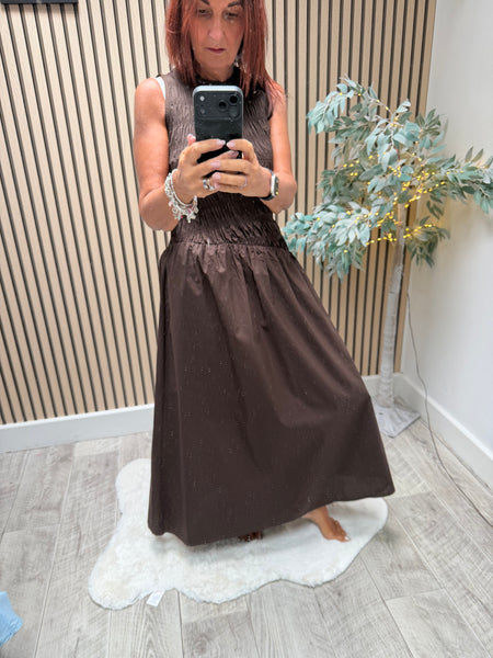 Sateen Shirred Maxi Dress