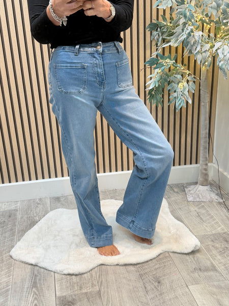 Wide leg Stretch Denim Pocket Jeans