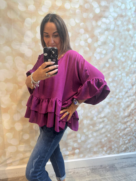 Crinkle  Double Frill Hem Top