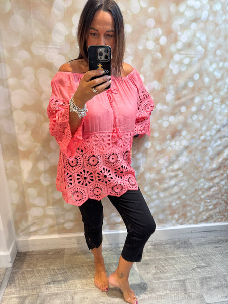 Bardot /Crochet Top