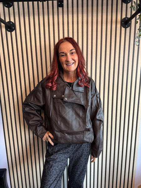 Pleather Funnel neck Bomber Jacket