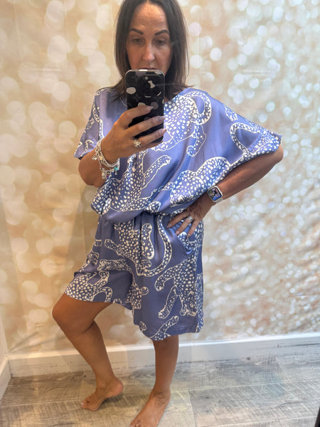 Silky Leopard Shorts / Tunic Set