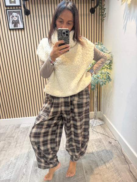 Checked Wool Mix Cocoon Trousers