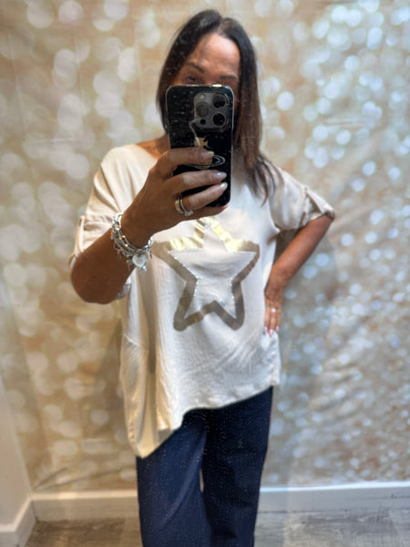 Foil Star Top in crinkle fabric