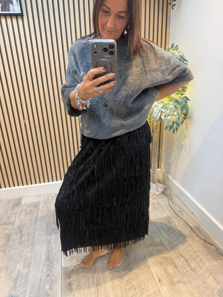 Fringed Maxi Skirt