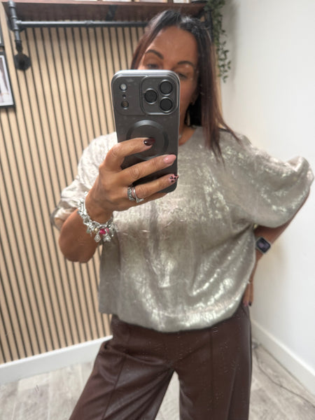 Studio Metallic Bubble Hem Top