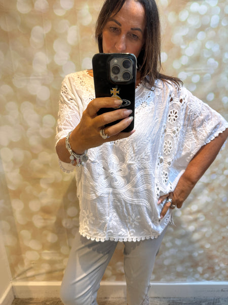 Batwing Crochet /Embroidered Top