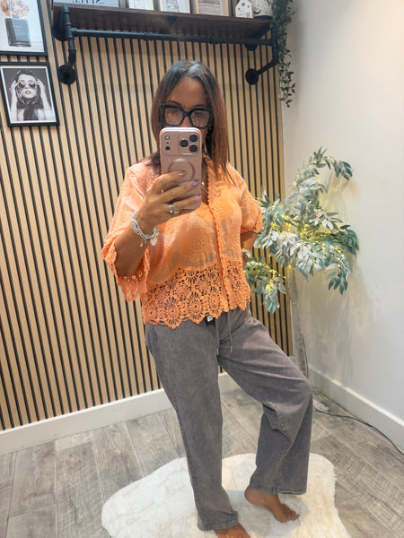 Embroidered Button Front Top