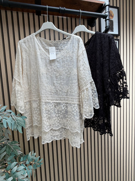 Embroidered / Lace V Neck Boho Top