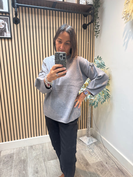 Embellished Balloon Sleeve Jumper