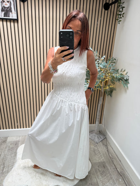 Sateen Shirred Maxi Dress