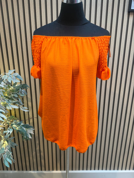 Bardot Shirred Shoulder Top