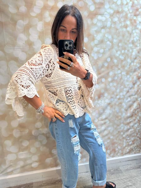 Crochet Fluted Sleeve Top