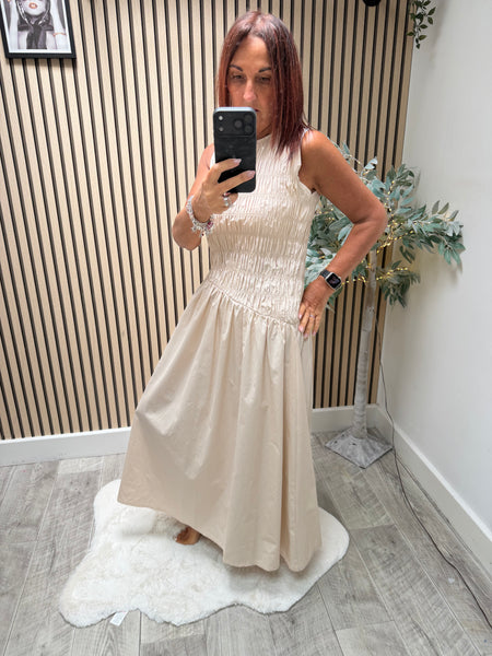 Sateen Shirred Maxi Dress