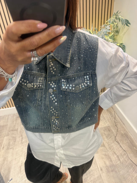 Oversized shirt with Denim Patches/  Embellishments