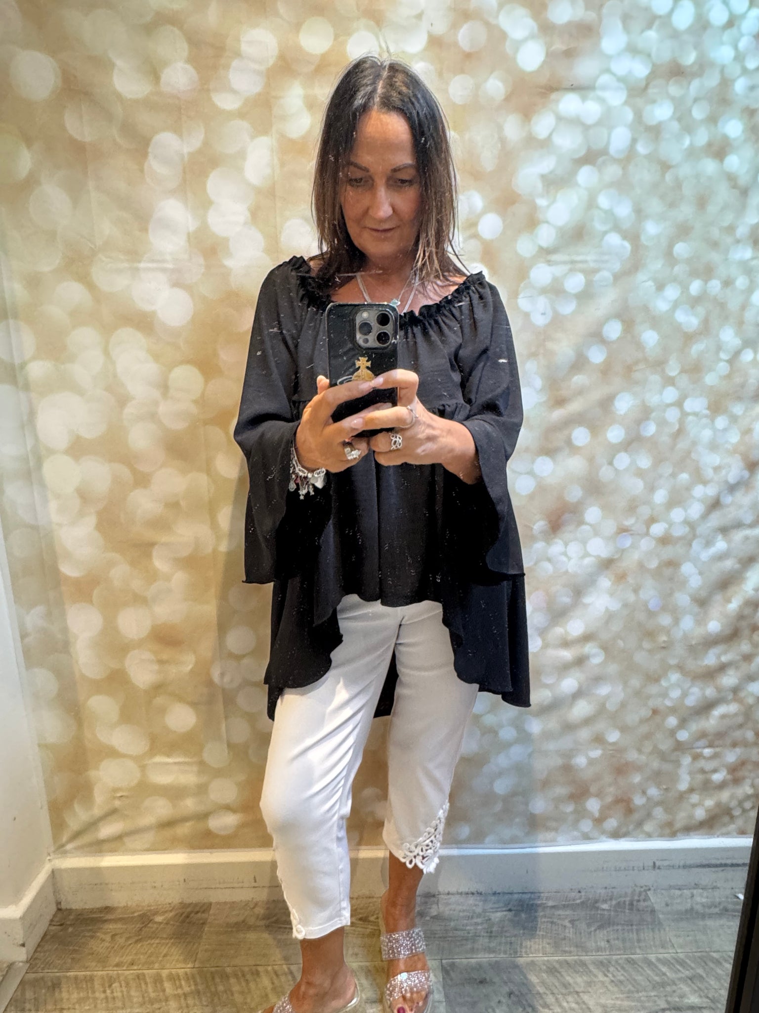 Bardot Hi Lo Top in crinkle fabric