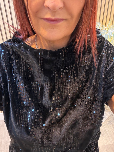 Velour / Sequin Slash Neck Top