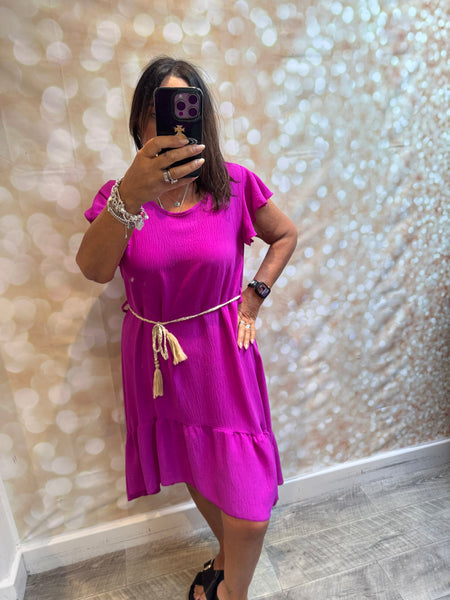 Crinkle fabric dress frill hem
