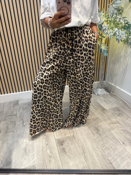 Leopard wide leg palazzo jogger trousers
