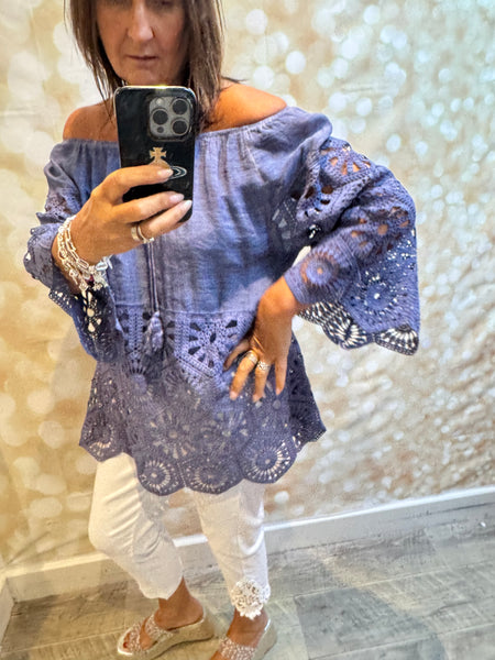 Bardot /Crochet Top