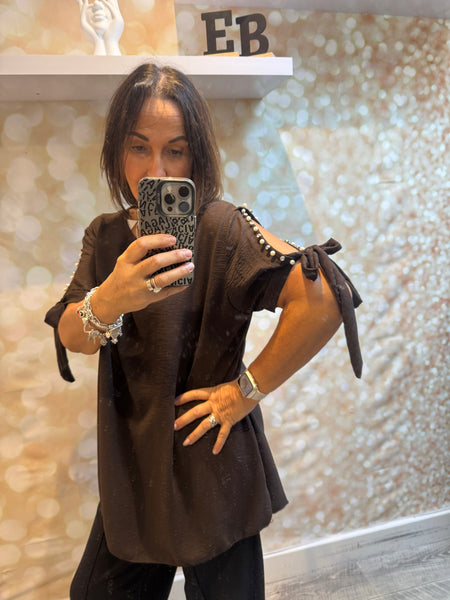 Crinkle Top with embellished cold sleeve
