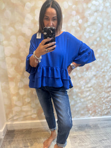 Crinkle  Double Frill Hem Top