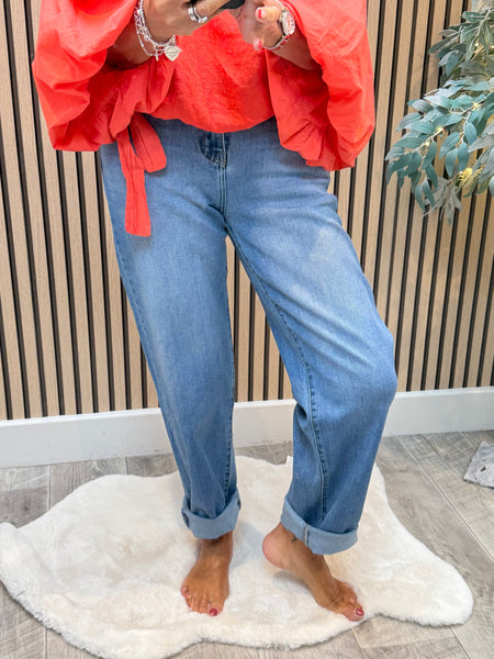 Mom Fit Denim  Barrel Jeans