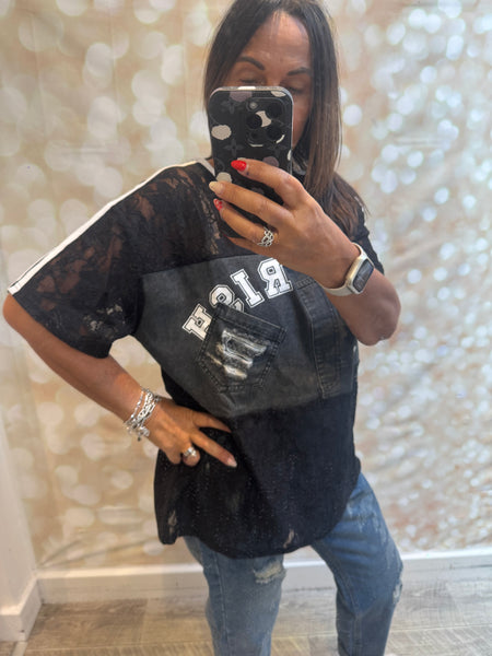 Lace / Denim Sporty T shirt