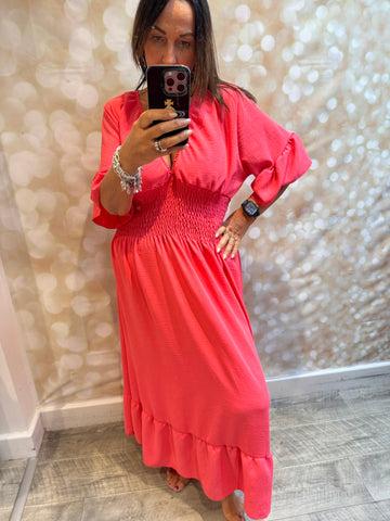 V Front Crinkle Maxi Dress
